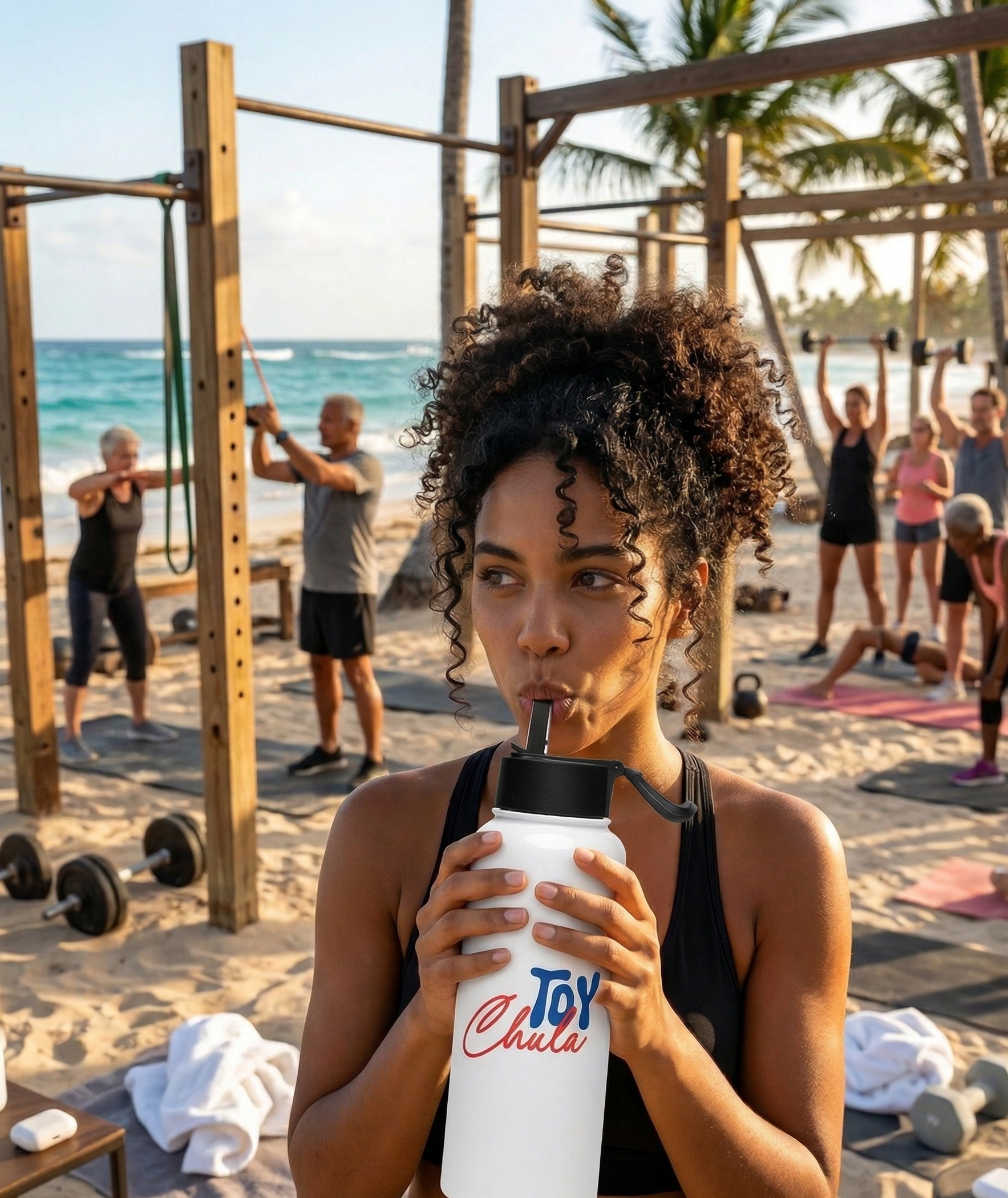 Stainless steel water bottle with a straw lid